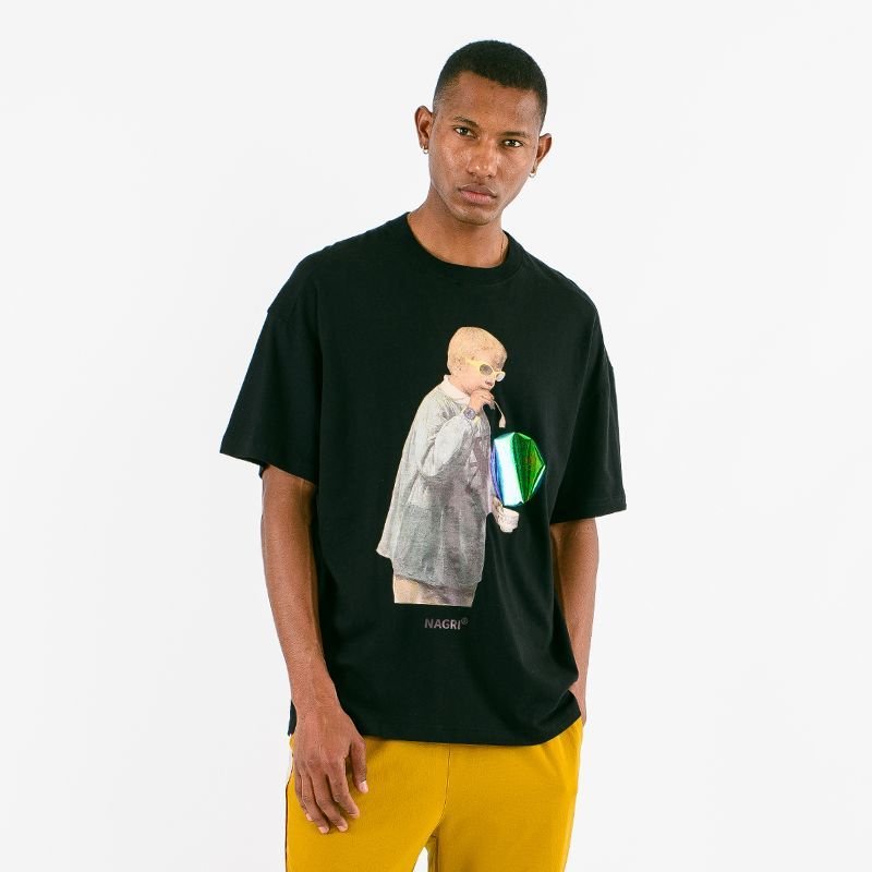 画像4:   NAGRI bubble blowing boy portrait print T-shirt men and women 半袖バブルボーイフォトプリントTシャツユニセックス男女兼用 (4)