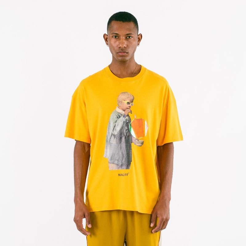 画像3:   NAGRI bubble blowing boy portrait print T-shirt men and women 半袖バブルボーイフォトプリントTシャツユニセックス男女兼用 (3)