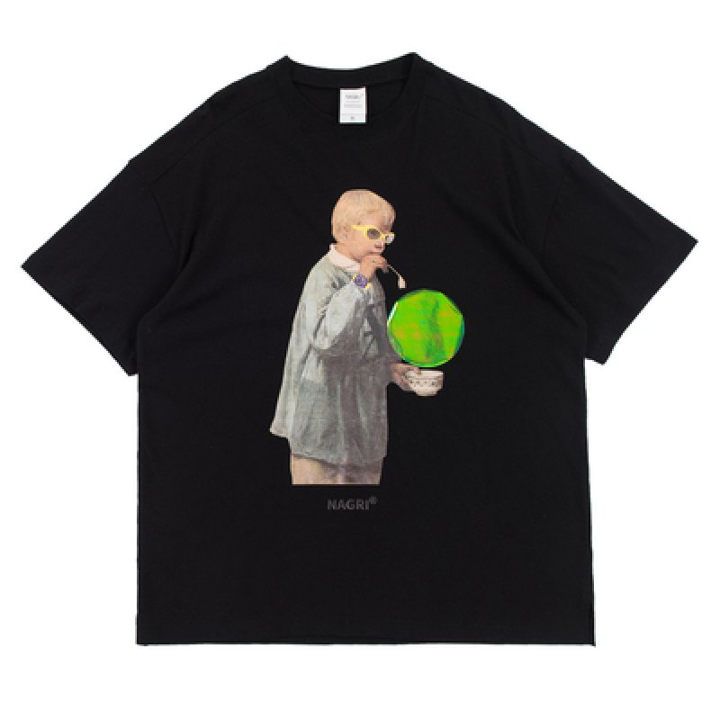 画像7:   NAGRI bubble blowing boy portrait print T-shirt men and women 半袖バブルボーイフォトプリントTシャツユニセックス男女兼用 (7)