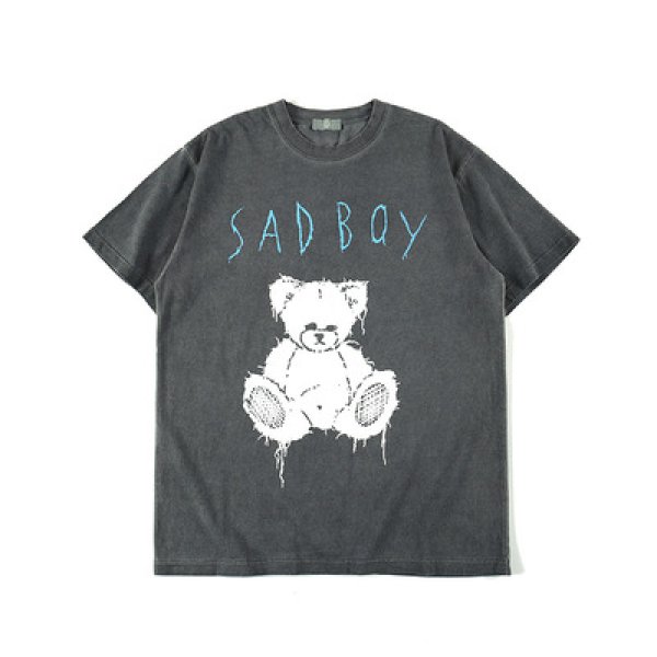 画像1: washed old teddy bear printed men's short-sleeved T-shirt　　オールドテディベアＴシャツユニセックス男女兼用 (1)