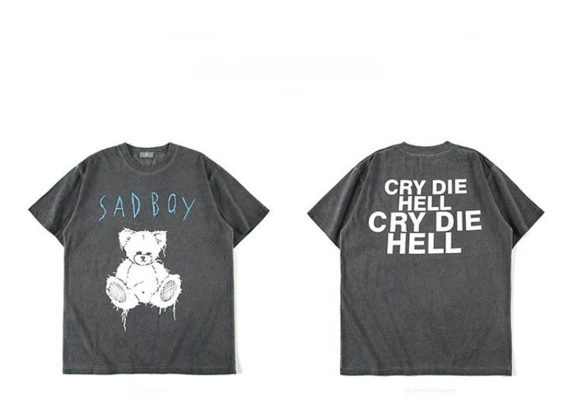 画像2: washed old teddy bear printed men's short-sleeved T-shirt　　オールドテディベアＴシャツユニセックス男女兼用 (2)