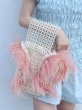 画像8: Woman’s Feather Pearl Decoration Ostrich Fur Straw Bag   リアルフェザーパールデコレーションかご　籠ストローバック　トート ハンドバック　 (8)