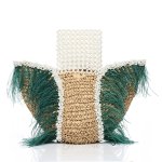 画像3: Woman’s Feather Pearl Decoration Ostrich Fur Straw Bag   リアルフェザーパールデコレーションかご　籠ストローバック　トート ハンドバック　 (3)