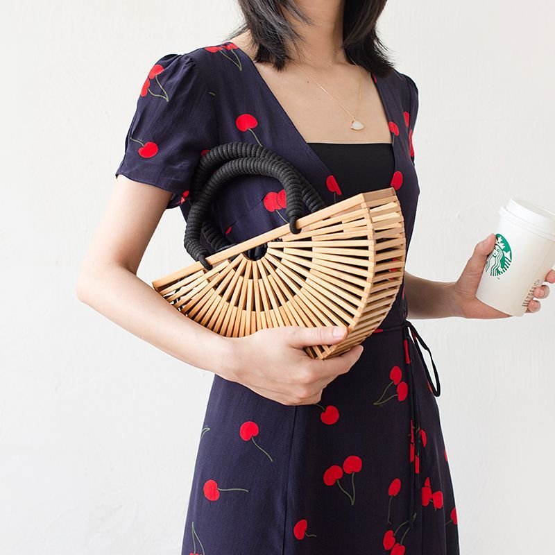画像5: Woman’s Natural roll rattan bamboo bag      ナチュラルロールバンブートートショルダーかご 籠ハンドバック  (5)