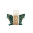 画像2: Woman’s Feather Pearl Decoration Ostrich Fur Straw Bag   リアルフェザーパールデコレーションかご　籠ストローバック　トート ハンドバック　 (2)