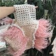 画像13: Woman’s Feather Pearl Decoration Ostrich Fur Straw Bag   リアルフェザーパールデコレーションかご　籠ストローバック　トート ハンドバック　 (13)