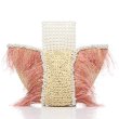 画像4: Woman’s Feather Pearl Decoration Ostrich Fur Straw Bag   リアルフェザーパールデコレーションかご　籠ストローバック　トート ハンドバック　 (4)