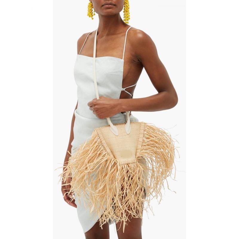 画像3: Woman’s Natural portable messenger bag fringed woven bag    フリンジ トートショルダーかご 籠ハンドバック  (3)