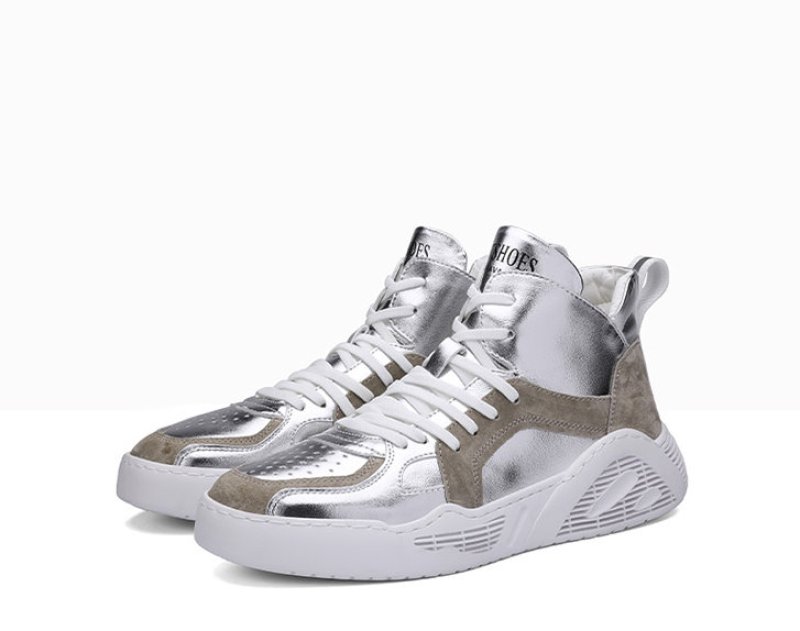 画像3:  men's explosion models absorption  sneaker  shoes　ハイカットレースアップメタリック系レザースニーカー　 (3)