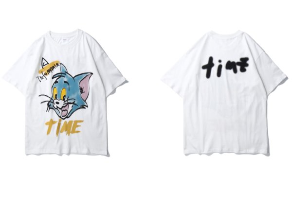 画像1: Men's tom & Julie Print Oversize T-shirt トム&ジュリー両面プリントオーバーサイズ 半袖Tシャツユニセックス 男女兼用 (1)