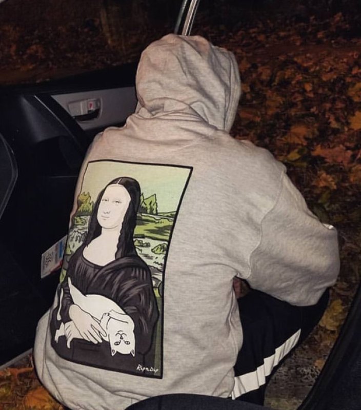 画像3:  middle finger cat Mona Lisa hooded sweater　中指猫モナリザフードオーバーサイズ フーディーパーカー ユニセックス 男女兼用   (3)