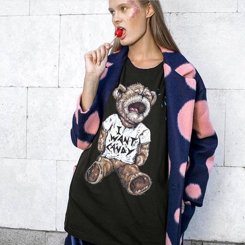 画像8: Men's grandfather crying bear short-sleeved T-shirt     クライングベアプリント  オーバーサイズ 半袖Tシャツユニセックス 男女兼用 (8)
