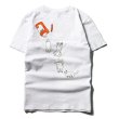 画像2: Men's paragraph Kanye middle finger cat canned cat cotton short-sleeved T-shirt  キャットプリント  オーバーサイズ 半袖Tシャツユニセックス 男女兼用 (2)