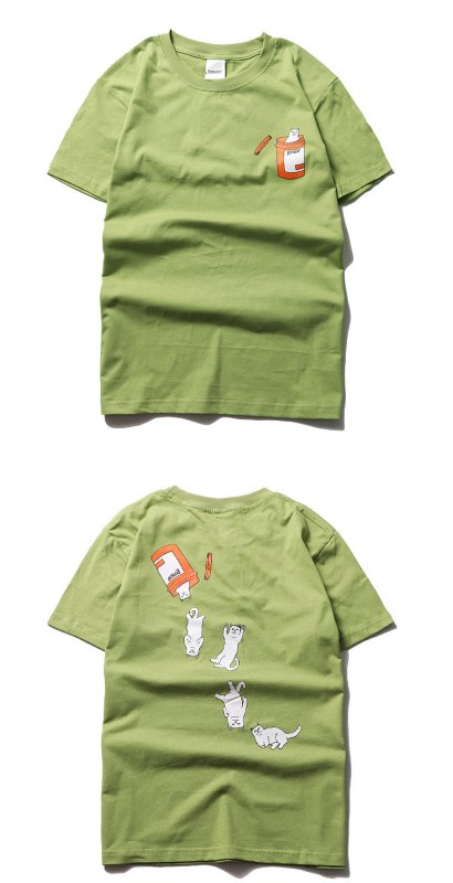 画像8: Men's paragraph Kanye middle finger cat canned cat cotton short-sleeved T-shirt  キャットプリント  オーバーサイズ 半袖Tシャツユニセックス 男女兼用 (8)