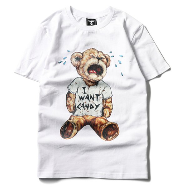 画像1: Men's grandfather crying bear short-sleeved T-shirt     クライングベアプリント  オーバーサイズ 半袖Tシャツユニセックス 男女兼用 (1)