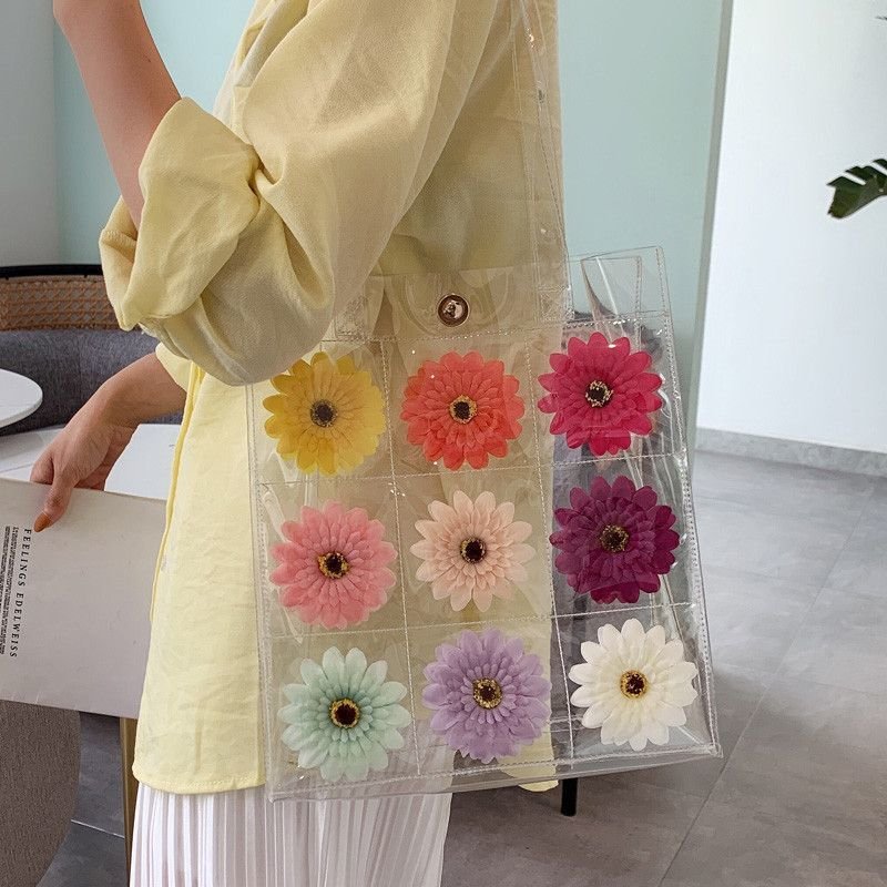 画像5: Woman’s  flower small fresh wild PVC transparent shoulder portable jelly bag   フラワーフレッシュPVC透明ショルダーポータブルゼリーバッグハンドバッグ  (5)