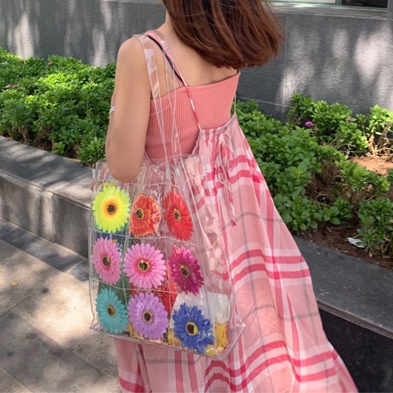 画像6: Woman’s  flower small fresh wild PVC transparent shoulder portable jelly bag   フラワーフレッシュPVC透明ショルダーポータブルゼリーバッグハンドバッグ  (6)