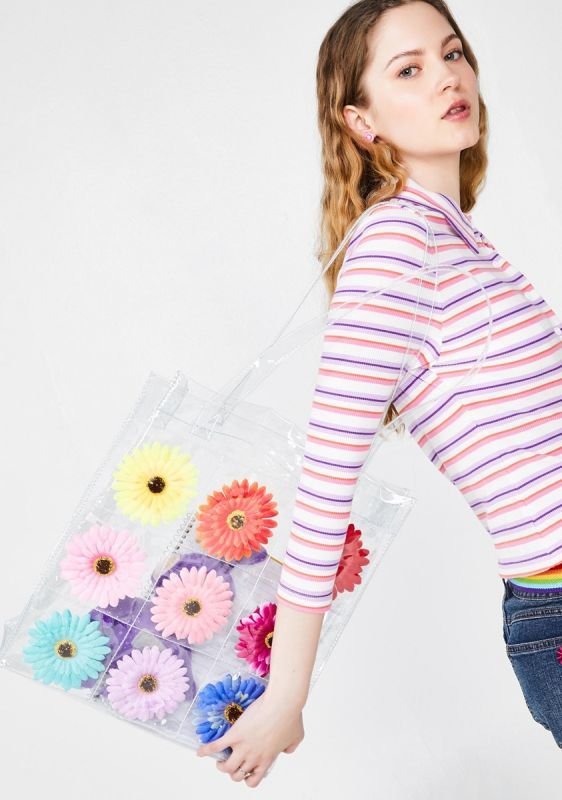 画像7: Woman’s  flower small fresh wild PVC transparent shoulder portable jelly bag   フラワーフレッシュPVC透明ショルダーポータブルゼリーバッグハンドバッグ  (7)