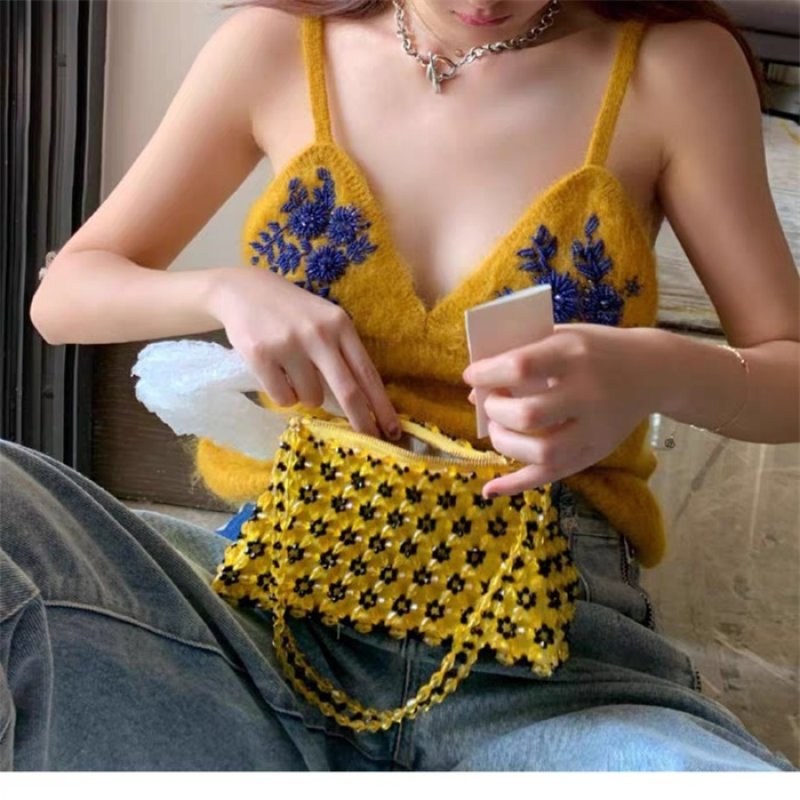 画像7: Woman’s flower beaded handbag crystal shoulder underarm bag 花フラワービーズクリスタルショルダクラッチ トートハンドバッグ  (7)