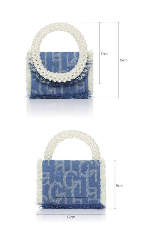 画像12: Woman’sdenim printed letters pearl hand change single shoulder cap mini  bag　デニムプリントレターパールハンドチェンジシングルショルダーキャップミニバッグ (12)