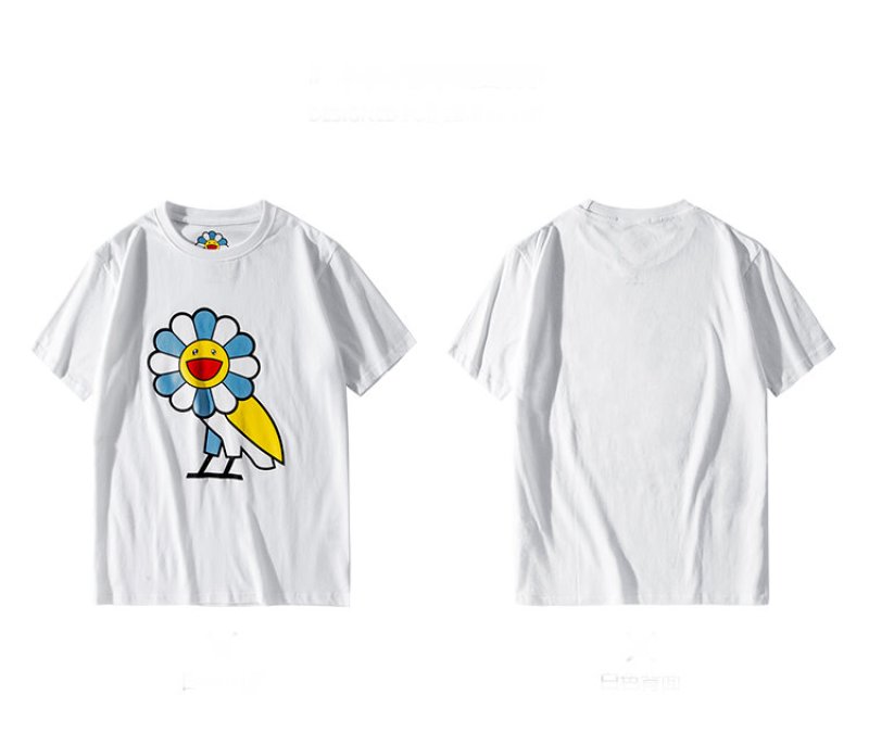 画像4: cute sun flower pattern bird  short-sleeved T-shirt     太陽のフラワーバードプリント半袖Tシャツ オーバーサイズ ユニセックス 男女兼用 (4)