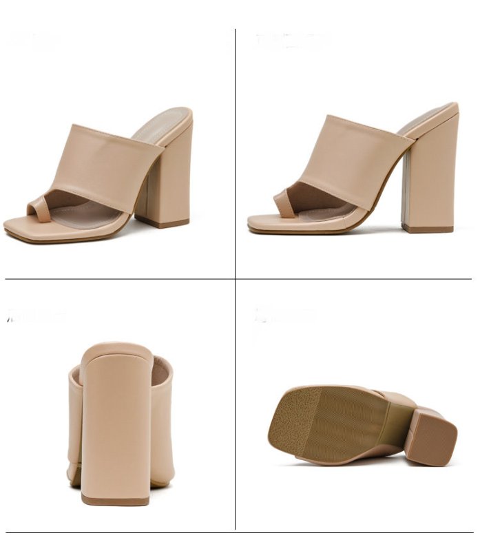 画像2: women's open-toed square head high-heeled shoes toe sandals  オープンスクエアヘッドハイヒールサンダル　ミュール (2)