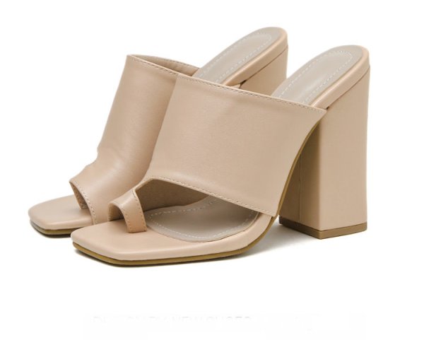 画像1: women's open-toed square head high-heeled shoes toe sandals  オープンスクエアヘッドハイヒールサンダル　ミュール (1)