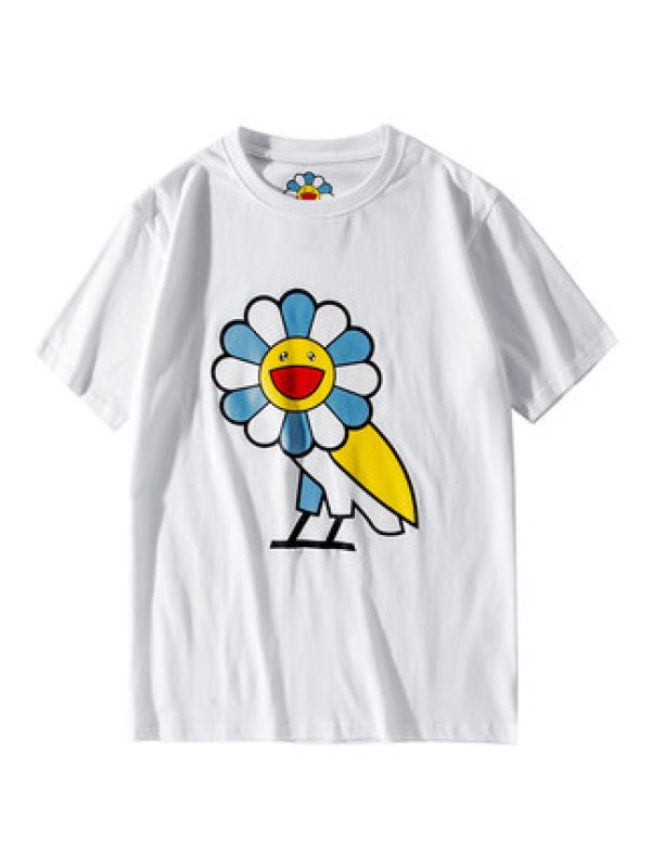 画像2: cute sun flower pattern bird  short-sleeved T-shirt     太陽のフラワーバードプリント半袖Tシャツ オーバーサイズ ユニセックス 男女兼用 (2)