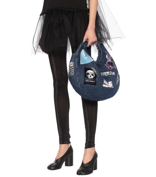 画像1: Woman’s denim new ring hand bag printing graffiti fold female bag shopping basket bag　　　デニムグラフィックリングショルダーバッグ トートバッグ (1)