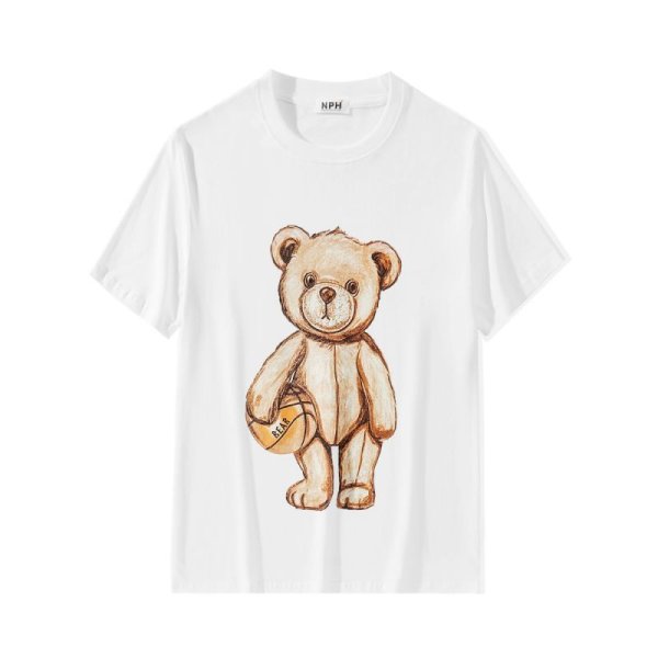 画像1:  Basketball player bear  printed T-shirt men and women　バスケットボール ベアープリント半袖Tシャツ オーバーサイズ ユニセックス 男女兼用 (1)