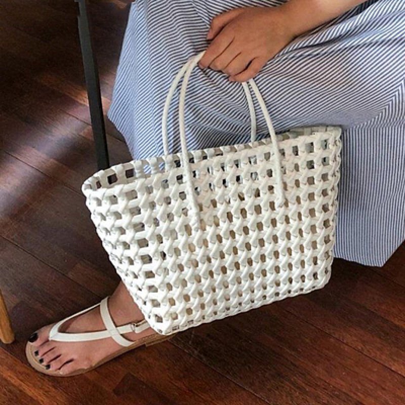 画像5: straw bag hand basket weaving vegetable basket bag  ハンドメイド編みこみ籠 かごバッグハンドバッグ　 (5)