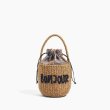 画像2: Retro round bucket straw bag letter hand woven bag   レター入りバケツストローバッグ 籠 かごバッグハンドバッグ　 (2)