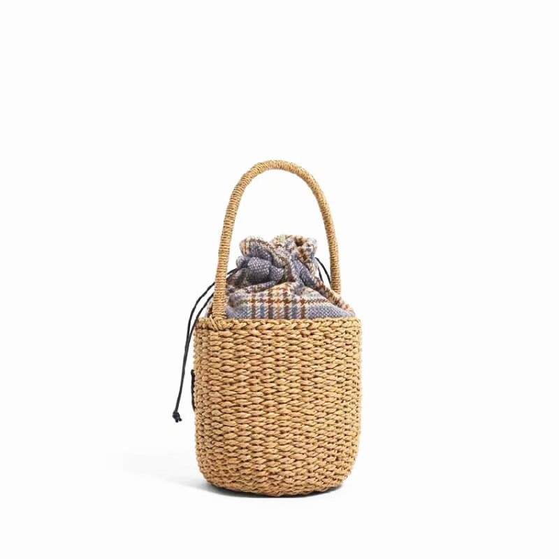 画像3: Retro round bucket straw bag letter hand woven bag   レター入りバケツストローバッグ 籠 かごバッグハンドバッグ　 (3)