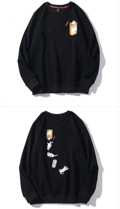 画像8: cat printing long sleeve plus cashmere sweater リバースキャット 猫オーバーサイズ トレーナーユニセックス 男女兼用 (8)