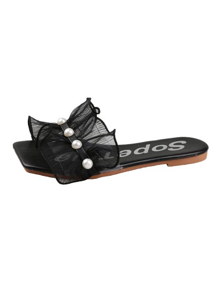 画像1: women's  flat bottom fashion pearl sandals and slippers    フラットボトムパールサンダル スリッパ  ミュール (1)