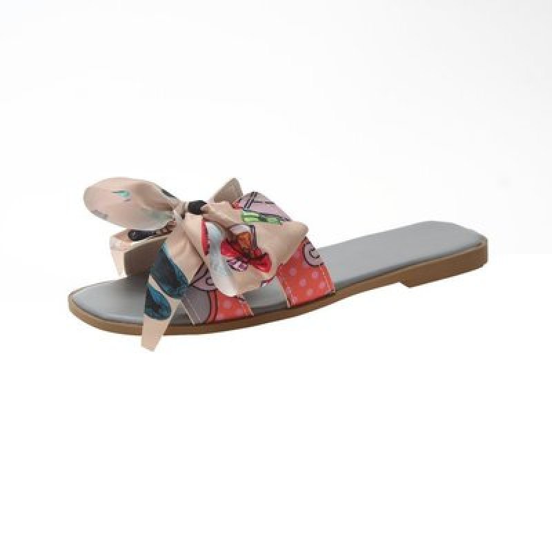 画像4: women's Satin Floral Bow H-shaped Belt Fingerless Slippers flat sandals  サテンフローラルリボン フラットサンダル スリッパ　ミュール (4)