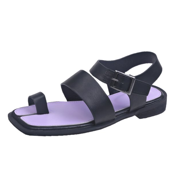 画像1: women's  Roman square head buckle sandals   スクエアヘッドバックルフラットサンダル 　 (1)