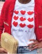 画像4:  love small red lips short-sleeved T-shirt 　　リッププリント半袖Tシャツ (4)