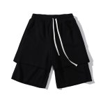画像2: casual hanging men's five-point pants, loose drawstring terry cotton double shor Pants   カジュアルハンギングファイルメンズ5分丈パンツ ショートパンツ ジョガーパンツ (2)