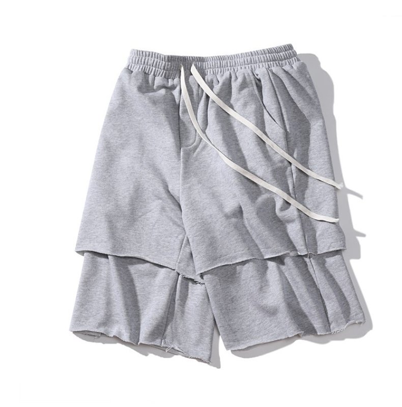 画像4: casual hanging men's five-point pants, loose drawstring terry cotton double shor Pants   カジュアルハンギングファイルメンズ5分丈パンツ ショートパンツ ジョガーパンツ (4)