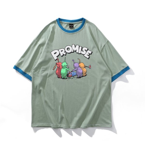 画像1: cartoon printing oversize couple cotton trend short-sleeved T-shirt 　TKPAポッププリントTシャツス半袖シャツユニセックス 男女兼用 (1)