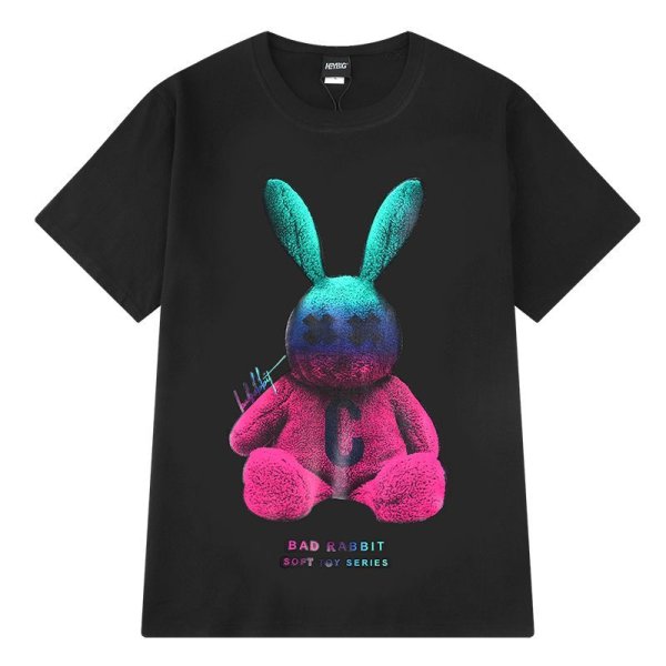 画像1: BAD RABBIT Print t-shirt oversize men and women 　バットラビットプリントオーバーサイズ半袖Tシャツ ユニセックス 男女兼用 (1)