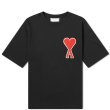 画像1: round neck embroidery peach heart loose simple short-sleeved T-shirt oversize men and women  ハート刺繍オーバーサイズ半袖Tシャツ ユニセックス 男女兼用 (1)