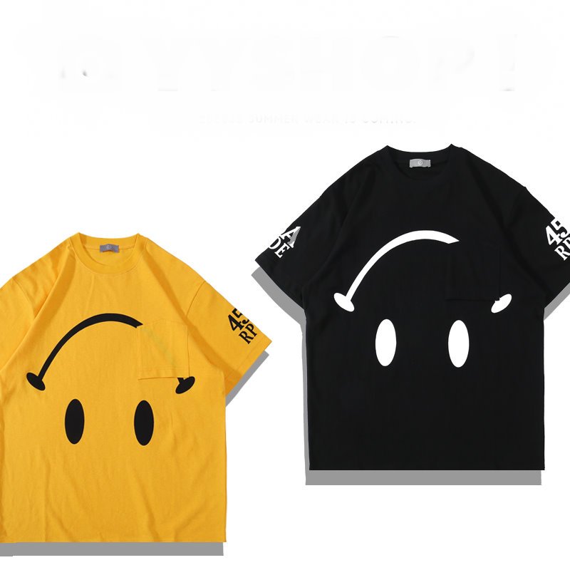 画像4: trend loose letter smile face washed old cotton tee t-shirt oversize men and women   オールドスマイルプリントオーバーサイズ半袖Tシャツ ユニセックス 男女兼用 (4)