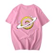 画像1:  Saturn planet donut print T-shirt　  サターン土星プリント半袖Tシャツ ユニセックス 男女兼用 (1)
