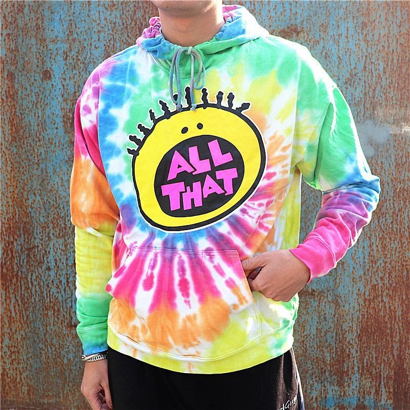 画像2:  rainbow tie dye smiley face print loose casual men and women OVERSIZE hooded sweater  レインボータイダイスマイリーフェイスプリントルーズ フーディーパーカーユニセックス 男女兼用 (2)