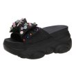 画像1: Women High-heeled slippers  slippers shower sandals flip-flops slippers　厚底プラットフォームリボン&パールサンダルシャワーサンダル　 (1)