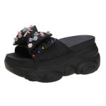 画像1: Women High-heeled slippers  slippers shower sandals flip-flops slippers　厚底プラットフォームリボン&パールサンダルシャワーサンダル　 (1)
