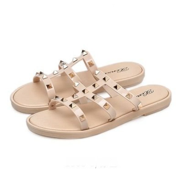 画像1: women's  Studs flat bottom rivet sandals 　スタッズ付きフラットサンダル　スリッパ 　 (1)