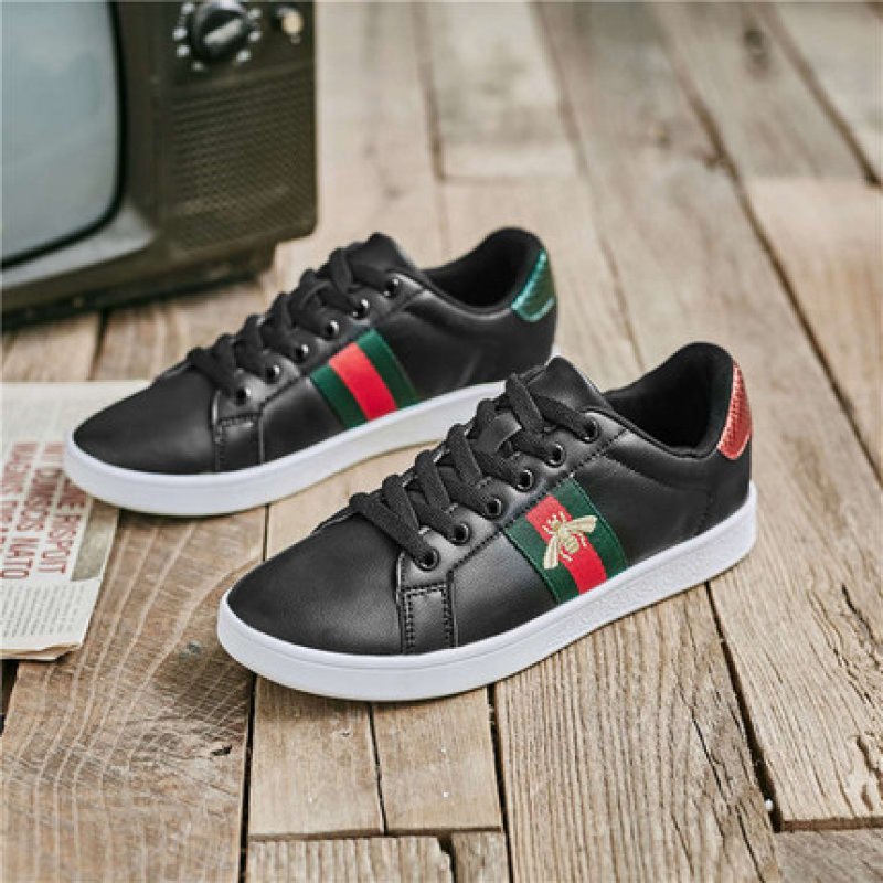 画像3: Real Leather Unisex Mens Bee Ace stripes mark sneakers ユニセックス メンズ リアルレザー 蜂ハチ刺繍付き ライン入り エース レースアップ スニーカー (3)